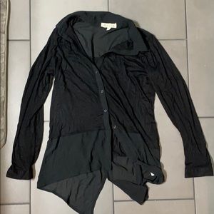 Black part sheer blouse button down